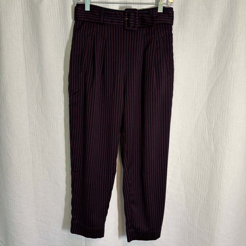 Anthropologie Women's Black and Burgundy Striped Trousers size 2
